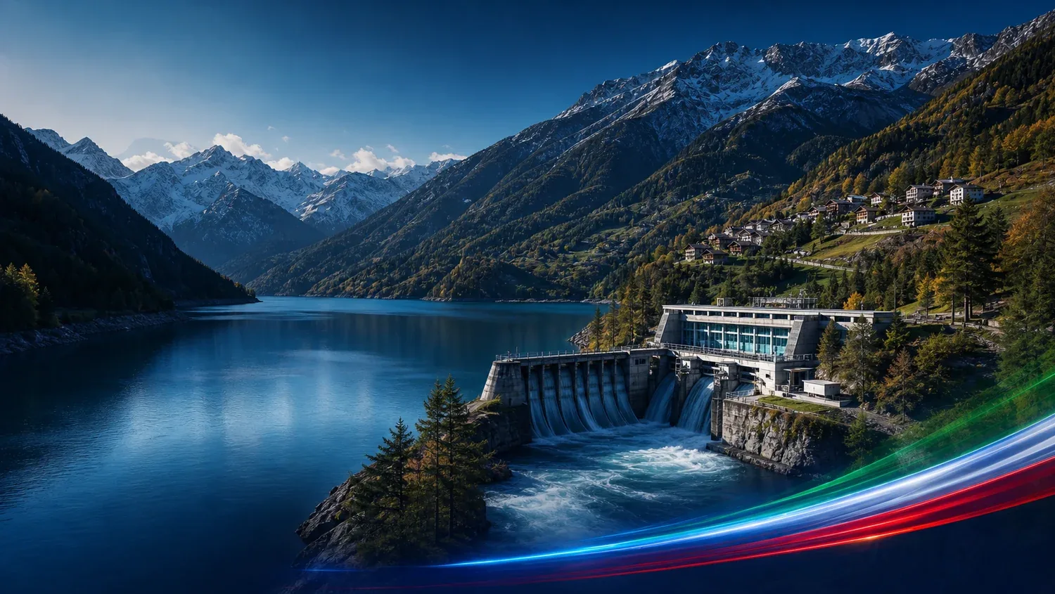 Impianto idroelettrico integrato nel paesaggio alpino della Valtellina